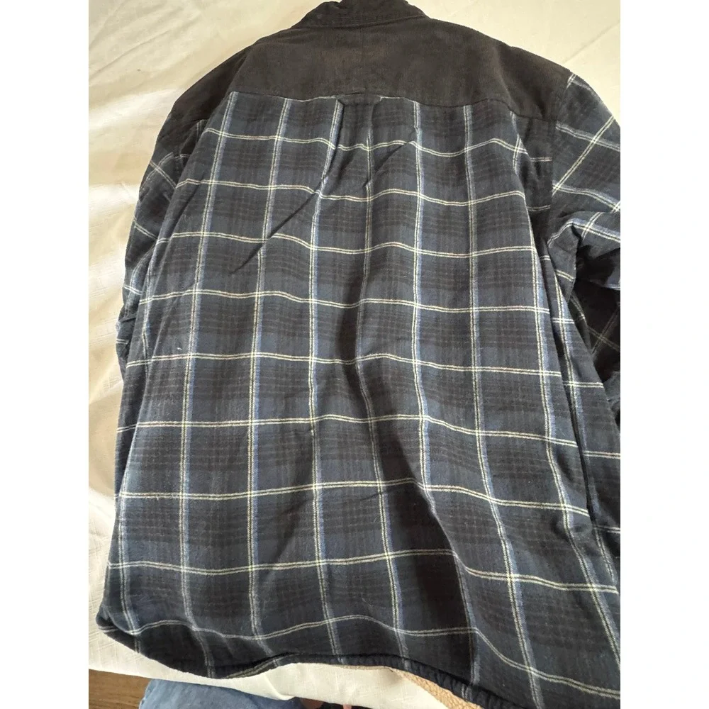 Wolverine Mens XL‎ Sherpa Lined Flannel Jacket Blue Plaid Corduroy Yoke Zip Up